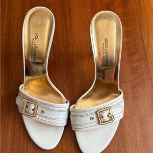 Dolce & Gabbana Open Toe Mules with Gold Accents